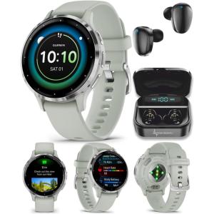 imageWearable4U Garmin Venu 3S GPS Smartwatch AMOLED Display 41 mm Watch Advanced Health and Fitness Features Up to 10 Days of Battery Wheelchair Mode Sleep Coach Sage Gray Black Earbuds BundleSilverSage Gray Black EarBuds