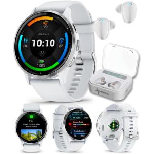 imageWearable4U Garmin Venu 3S GPS Smartwatch AMOLED Display 41 mm Watch Advanced Health and Fitness Features Up to 10 Days of Battery Wheelchair Mode Sleep Coach Sage Gray Black Earbuds BundleSilverWhitestone White EarBuds