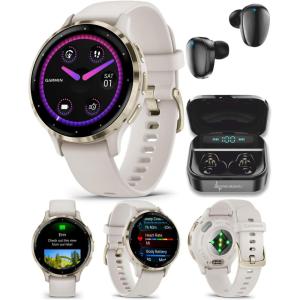 imageWearable4U Garmin Venu 3S GPS Smartwatch AMOLED Display 41 mm Watch Advanced Health and Fitness Features Up to 10 Days of Battery Wheelchair Mode Sleep Coach Sage Gray Black Earbuds BundleSoft GoldIvory Black EarBuds