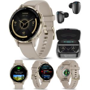 imageWearable4U Garmin Venu 3S GPS Smartwatch AMOLED Display 41 mm Watch Advanced Health and Fitness Features Up to 10 Days of Battery Wheelchair Mode Sleep Coach Sage Gray Black Earbuds BundleSoft GoldFrench Gray Black EarBuds