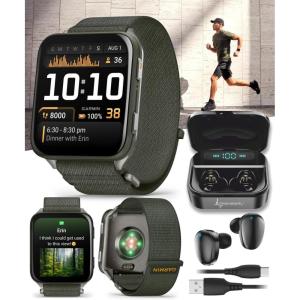 imageWearable4U Garmin Venu X1 Thin and Lightweight GPS Smartwatch AMOLED Display Black with Slate Titanium Comfort Fit Nylon Band White Earbuds BundleMoss