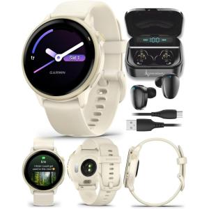 imageWearable4U Garmin Vivoactive 6  Health ampamp Fitness Smartwatch 12 in Bright AMOLED GPS Sports Tracking Up to 11 Days of Battery Metallic Jasper Green ampamp Jasper Green Band w White Earbuds BundleBlack EarBuds