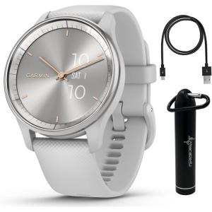 imageWearable4U Garmin vivomove Trend 40 mm Smartwatch Silver Stainless Steel Bezel with Mist Gray Case  2023 Unisex Analog Fitness Hybrid Watch with Smart Notifications Touchscreen EBank BundleSilverMist Gray