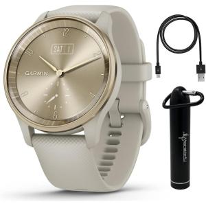 imageWearable4U Garmin vivomove Trend 40 mm Smartwatch Silver Stainless Steel Bezel with Mist Gray Case  2023 Unisex Analog Fitness Hybrid Watch with Smart Notifications Touchscreen EBank BundleCream GoldFrench Gray