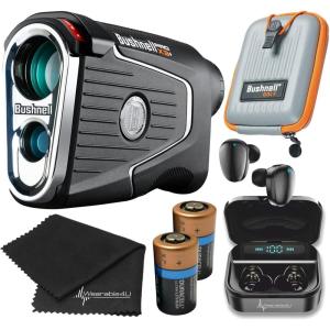 imageBushnell PRO X3  Pro X3 Plus Advanced Laser Golf Rangefinder with Included Carrying Case Carabiner Lens Cloth and Selected Wearable4U BundleBLK EarBuds CR2 Towel