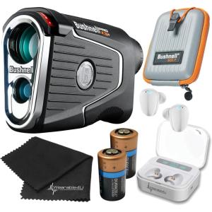 imageBushnell PRO X3  Pro X3 Plus Advanced Laser Golf Rangefinder with Included Carrying Case Carabiner Lens Cloth and Selected Wearable4U BundleWHT EarBuds CR2 Towel