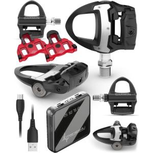 imageGarmin Rally RS110 SingleSensing Power Meter Pedals for Road Shimano SPDSL Cleat Compatible Rechargeable 90h Ride Time Cycling Dynamics Metrics w Wearable4U PowerBank Bundle