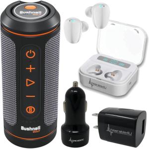 imageWearable4U  Bushnell Wingman 2 GPS Golf Speaker with White Earbuds  WallCar Adapters BundleWHT EarBuds WallCar Adapters