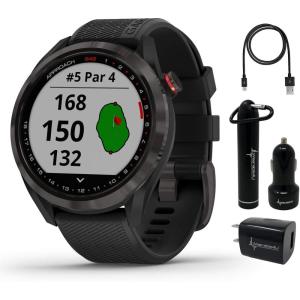 imageWearable4U  Garmin Approach S42 Premium GPS Golf Watch Gunmetal with Black Silicone Band and Power Pack Bundle