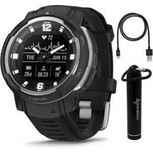 imageWearable4U  Garmin Instinct Crossover Solar Rugged Hybrid Smartwatch Analog Hands and Digital Display 127 in Tidal Blue with EBank BundleBlack