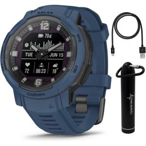 imageWearable4U  Garmin Instinct Crossover Solar Rugged Hybrid Smartwatch Analog Hands and Digital Display 127 in Tidal Blue with EBank BundleTidal Blue