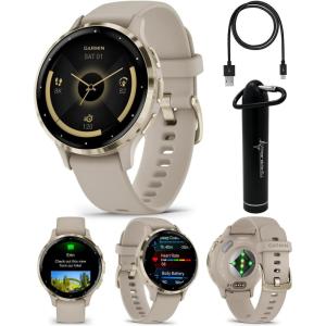 imageWearable4U  Garmin Venu 3S GPS Smartwatch AMOLED Display 41 mm Watch Advanced Health and Fitness Features Up to 10 Days of Battery Wheelchair Mode Sleep Coach Dust Rose with Power BankSoft GoldFrench Gray