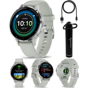 imageWearable4U  Garmin Venu 3S GPS Smartwatch AMOLED Display 41 mm Watch Advanced Health and Fitness Features Up to 10 Days of Battery Wheelchair Mode Sleep Coach Dust Rose with Power BankSilverSage Gray