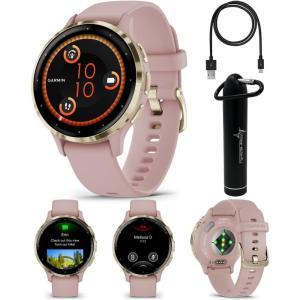 imageWearable4U  Garmin Venu 3S GPS Smartwatch AMOLED Display 41 mm Watch Advanced Health and Fitness Features Up to 10 Days of Battery Wheelchair Mode Sleep Coach Dust Rose with Power BankSoft GoldDust Rose