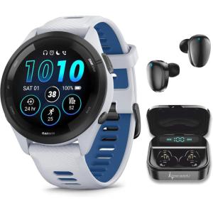 imageWearable4U Garmin Forerunner 265 Music GPS Running 46 mm Smartwatch Whitestone with AMOLED 13 in Touchscreen Display Black Earbuds Bundle
