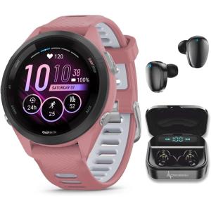 imageWearable4U Garmin Forerunner 265S Music GPS Running 42 mm Smartwatch Pink with AMOLED 11in Touchscreen Display Black Earbuds Bundle