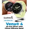 imageGarmin Venu 4 45mm AMOLED Advanced Health ampamp Fitness GPS Smartwatch Bright ampamp Colorful Display Builtin Flashlight Up to 12 Days Silver wSilver Gray Silicone Band wWearable4U Black Earbuds BundleSilverCitron