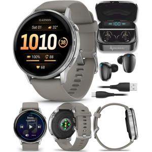 imageGarmin Venu 4 45mm AMOLED Advanced Health ampamp Fitness GPS Smartwatch Bright ampamp Colorful Display Builtin Flashlight Up to 12 Days Silver wSilver Gray Silicone Band wWearable4U Black Earbuds BundleSilverGray