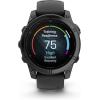 imageGarmin Fenix E  47 mm AMOLED Premium Multisport GPS Smartwatch LongLasting Battery Life Slate Gray Steel with Black Silicone Band with Wearable4U Black Earbuds Bundle