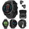 imageGarmin Fenix E  47 mm AMOLED Premium Multisport GPS Smartwatch LongLasting Battery Life Slate Gray Steel with Black Silicone Band with Wearable4U Black Earbuds Bundle