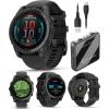 imageGarmin Fenix E  47 mm AMOLED Premium Multisport GPS Smartwatch LongLasting Battery Life Slate Gray Steel with Black Silicone Band with Wearable4U Power Bank Bundle