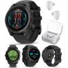 imageGarmin Fenix E  47 mm AMOLED Premium Multisport GPS Smartwatch LongLasting Battery Life Slate Gray Steel with Black Silicone Band with Wearable4U White Earbuds Bundle