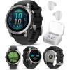 imageGarmin Fenix E  47 mm AMOLED Premium Multisport GPS Smartwatch LongLasting Battery Life Stainless Steel with Black Silicone Band with Wearable4U White Earbuds Bundle