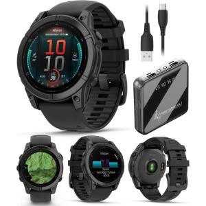 imageGarmin Fenix E  47 mm AMOLED Premium Multisport GPS Smartwatch LongLasting Battery Life Slate Gray Steel with Black Silicone Band with Wearable4U Power Bank Bundle