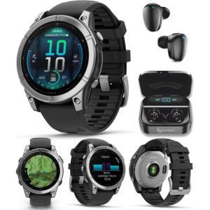 imageGarmin Fenix E  47 mm AMOLED Premium Multisport GPS Smartwatch LongLasting Battery Life Stainless Steel with Black Silicone Band with Wearable4U Black Earbuds Bundle