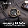 imageWearable4U Garmin Instinct 2X Solar Tactical 50 mm Rugged GPS Men Smartwatch Black with Power Glass Lens Stealth Mode LED Flashlight Black Earbuds BundleCoyote TanBlack