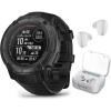 imageWearable4U Garmin Instinct 2X Solar Tactical 50 mm Rugged GPS Men Smartwatch Black with Power Glass Lens Stealth Mode LED Flashlight Black Earbuds BundleBlackWhite