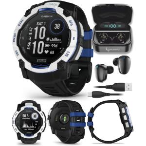 imageWearable4U Garmin Instinct E 45mm Rugged Outdoor GPS Smartwatch 247 Health Monitoring WristBased Heart Rate Up to 16 Days of Battery Life Black with Charcoal Band BundleWhitestoneBlackBlue