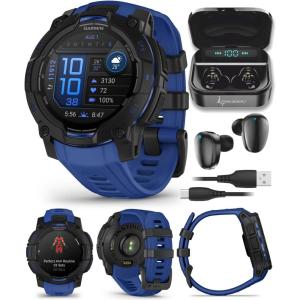 imageWearable4U Garmin Instinct E 45mm Rugged Outdoor GPS Smartwatch 247 Health Monitoring WristBased Heart Rate Up to 16 Days of Battery Life Black with Charcoal Band BundleBolt BlueBlack