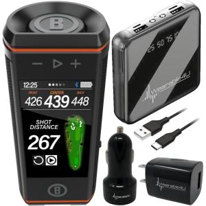 imageBushnell Wingman HD View Golf Speaker 35quot Touchscreen GPS Distances Premium 360 Audio Waterproof Design Magnetic Cart Mount with Wearable4U Black Earbuds ampamp CarWall Chargers BundlePbank  CarWall Adapters