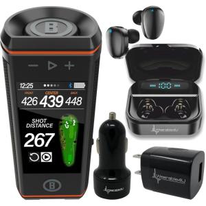 imageBushnell Wingman HD View Golf Speaker 35quot Touchscreen GPS Distances Premium 360 Audio Waterproof Design Magnetic Cart Mount with Wearable4U Black Earbuds ampamp CarWall Chargers BundleBLK EarBuds  CarWall Adapters